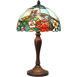 Rose Flower Stained Glass Lamp w/Satin Bronze Finish Base Perfect