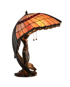 Bieye L10001 Flying Lady Tiffany Style Stained Glass Table Lamp with Brass Base, L22 x W18 x H28 inches, Orange