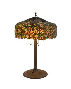Bieye L10552 Cherry Blossom Tiffany Style Table Lamp with Tree Trunk Brass Base, 22"W x 30"H