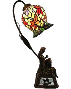  Bieye L10624 Tulip Flower Tiffany Style Stained Glass Table Lamp with 7-inch Wide Lampshade and Bird Lady Lamp Base, 20 inches Tall 