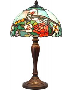  Bieye L10737 Rose Flower Tiffany Style Stained Glass Table Lamp with 12-inch Wide Lampshade, 21-inch Tall, Red 