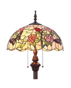 Bieye L31408 Butterfly Tiffany Style Stained Glass Floor Lamp with 16-inch Wide Handmade Lampshade Metal Base for Bedroom Living Room, 59-inch Tall